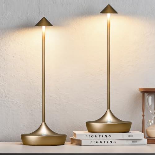 Cordless Rechargeable LED Table Lamp Set of 2, Titanium