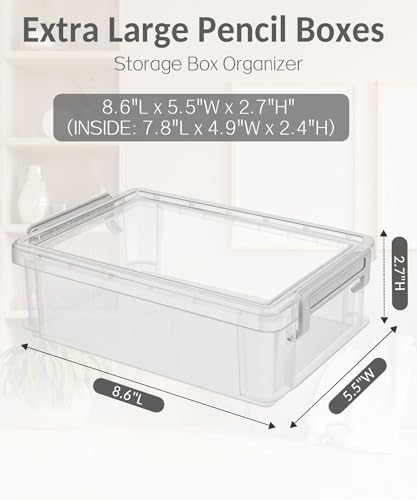 Sooez 6 Pack Extra Large Pencil Box, Plastic Pencil Case Crayon Box
