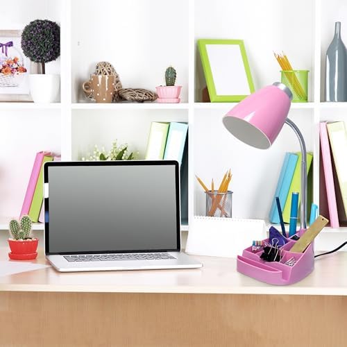 Simple Designs LD1002-PNK-LB 18.5" Gooseneck Organizer Desk Lamp with iPad Tablet Stand Book Holder with LED Bulb, Pink