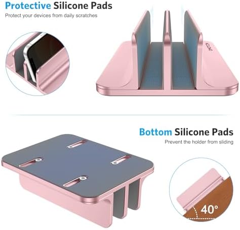 OMOTON Dual Vertical Desk Laptop Stand Holder, Fits MacBook Air, Rose Gold