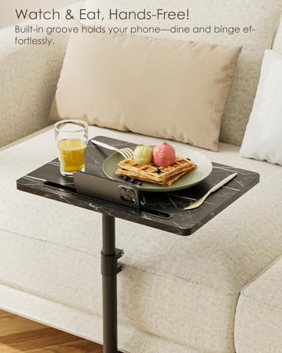 Masupu Sofa Arm Tray Table - 360° Swivel Height Adjustable End Table, Small Snack Side Table for Couch, C Shaped Table for Bed, Chair or TV Tray Table(Marble Black)