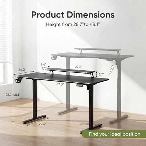 Furmax Electric Standing Desk, 47 x 24 Inches Sit Stand up Desk, Sit Stand Height Adjustable Home Office Desk with Monitor Stand (Black, 47)
