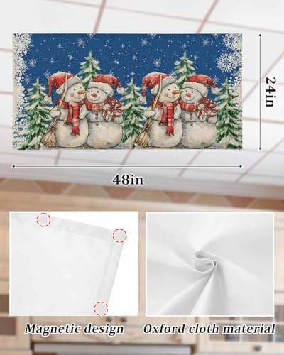 Blue Christmas Magnetic Fluorescent Light Covers for Ceiling Lights 2 x 4 Feet,Snowman Snowflakes Green Pine Tree Retro Office Classroom Kitchen Drop Ceiling Light Covers Filters Shade Panel 4 Packs