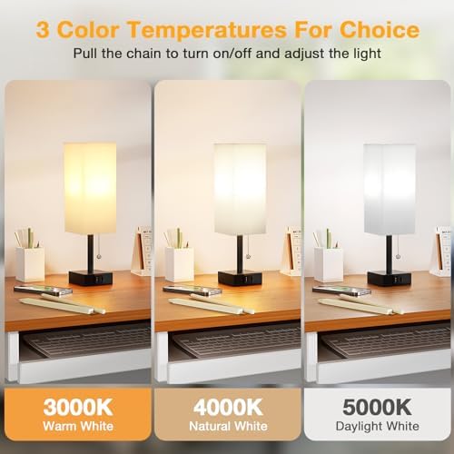 White Bedside Table Lamp for Bedroom - Desk Lamp For Nightstand, USB C+A