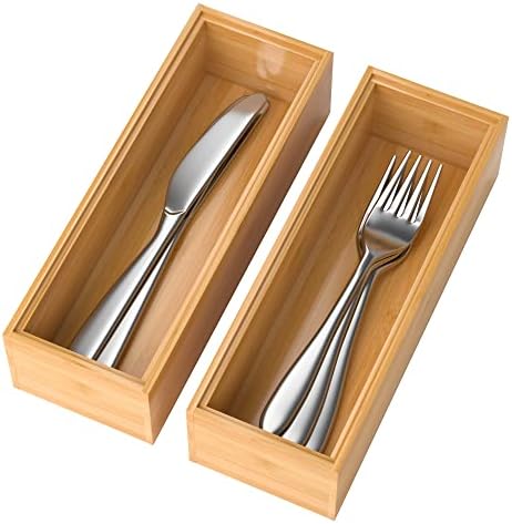 Lixple Bamboo Kitchen Drawer Organizer, 2 Pack, 9" x 3" x 2"
