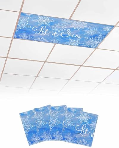Blue Snowflake Magnetic Fluorescent Light Covers for Ceiling Lights 2 x 4 Feet,Christmas Winter Festival Xmas Modern Office Classroom Kitchen Drop Ceiling Light Covers Lighting Shade Panel 4 Packs