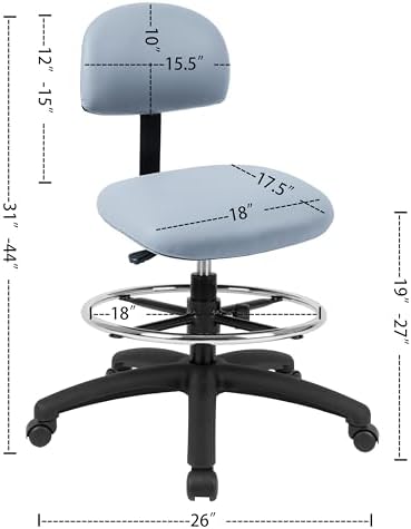 FSS Series Square seat Mid (19"-27") seat Height Chair. Vinyl-for Office, Garage, Desk, Shop, Computer, Doctor, Medical, Easy to Clean! 18" Footring (Gray, Mid Stool, _Standard Casters)