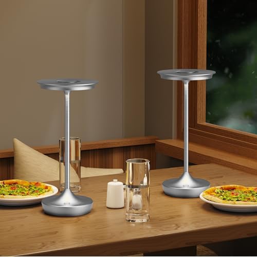 LED Rechargeable Cordless Outdoor 6000mAh Battery Table Lamp 2-Pack Silver