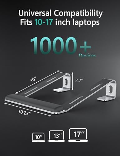 JCZT Aluminum Laptop Stand, Laptop Riser with Wrist Rest, Silver