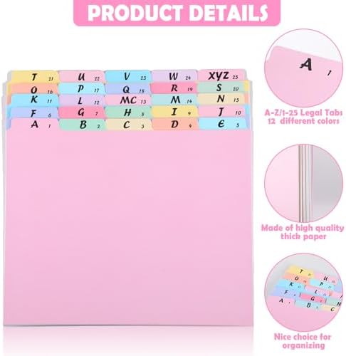 gisgfim 25 Alphabet File Guides, A‑Z Top‑Tab File Cabinet Dividers, Pastel