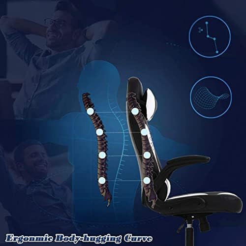 PC Gaming Chair Office Computer Ergonomic Chair PU Leather Adjustable with Flip Up Arms Lumbar Support Headrest E-Sport Racing Desk Swivel Chairs High Back(White)