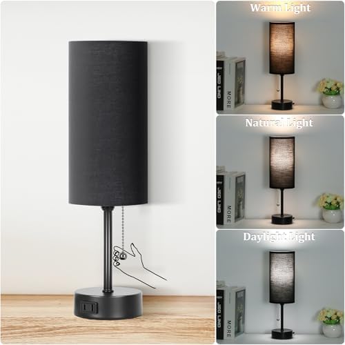 Dott Arts Table Lamp for Bedroom, 3-Color Bedside Lamps with Pull Chain