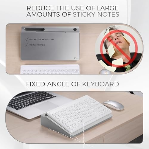 TOWON Glass Desktop Whiteboard with Storage 12x7 in, Metallic Silver