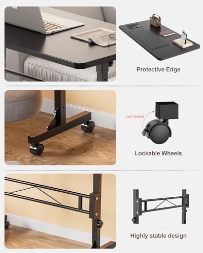 Amztabler Small Standing Desk Adjustable Height, Mobile Stand Up Desk with Wheels, 32 Inch Portable Rolling Desks Conference Room Tablesf for Walking Pad Treadmill Black