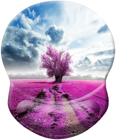 Mouse Pad, Ergonomic Mouse Pad with Wrist Support, Pain Relief Comfort Wrist Rest Pad with Non-Slip PU Base for Gaming, Home, Office & Travel (Purple Flower Under The Blue Sky)