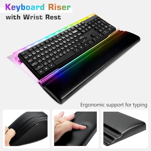 UCINNOVATE Dreamcolor Acrylic Computer Keyboard Stand with Wrist Rest, LED Backlit Keyboard Stand Tray, USB Interface Titled Keyboard Riser for Easy Ergonomic Typing and Working Office Desk, Home