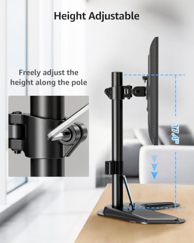 MOUNTUP Single Monitor Stands, Freestanding VESA Monitor Desk Mount fits 13'' to 32'' Computer Screen with Height Adjustable, Swivel, Tilt, Rotation, 17.6 lbs Load, For Home Office, VESA 75x75/100x100
