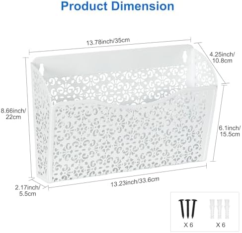EasyPAG 3 Pack Hollow Design Wall-Mounted File Organizer - Heavy Duty Metal, Vertical Space Saving, Letter Size Single Pocket Holder for Office, Home, School, White