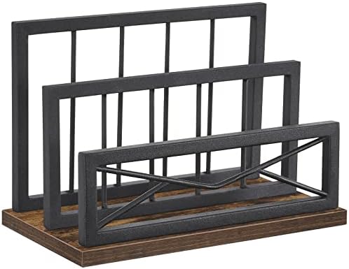 Snughome Desktop Mail Organizer, Desk Mail Organizer with 2-Slot Matte Black Metal Desktop Mail Sorter, Metal Storage File Holder Letter Sorter Organizer for Home or Office, Rustic Brown