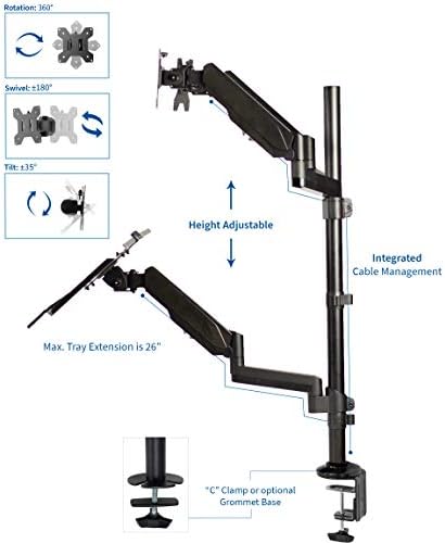 VIVO Black Dual Monitor Sit-Stand Height Adjustable Workstation, Standing Desk Mount with Pneumatic Spring, Holds 2 Screens up to 32 inches STAND-SIT2B