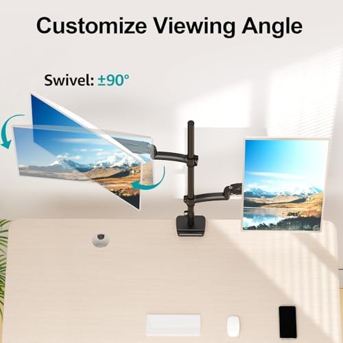 MOUNT PRO Vertical Dual Monitor Mount, Stacked Monitor Stand for 2 Computer Screens up to 32 inches, Full Motion Adjustable Tall Display Desk Mount, Each Arm Holds up to 17.6lbs, VESA Mount