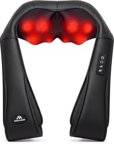 MagicMakers Shiatsu Neck Massager with Heat for Pain Relief, Leather Black