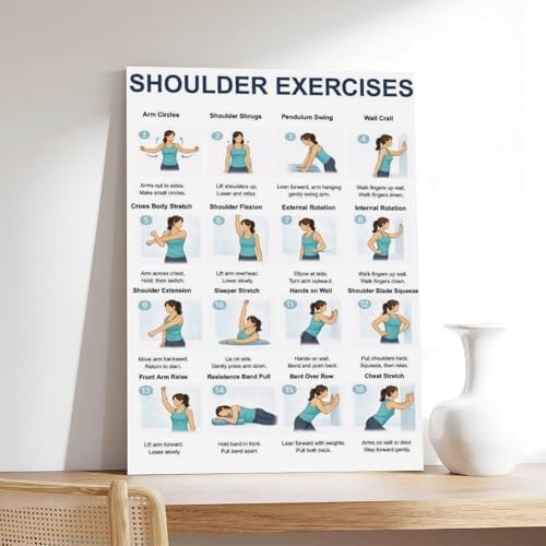 Shoulder Exercises Upper Body Mobility And Posture Workout Chart Neck And Arm Exercise Canvas Poster Wall Art for Living Room Bedroom Decor Frame 16x24inch