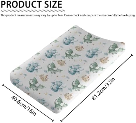 Cute Watercolor Dragon Castle Pattern Baby Changing Pad Cover, Unisex Dragon Moon Star Cloud Nursery Diaper Changing Table Pad Mat Sheet for Boys Girls-16x32