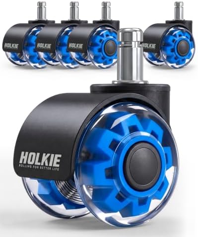 HOLKIE Office Chair Wheels 11mm Universal Fit Casters 2 Inch Replacement Blue Core Dual Rubber Smooth Quiet Rolling Casters