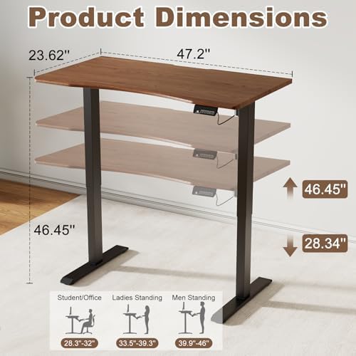 Solid Wood Electric Standing Desk, 47.2"x23.6" Walnut Standing Desk