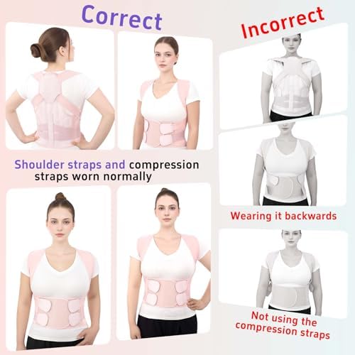 Posture Corrector for Women and Men Back Brace Straightener Pain Relief Back Support Lightweight Adjustable Hump Scoliosis Traction Correction Helps Reduce Upper Hunchback Slouching Kyphosis Pink Medium