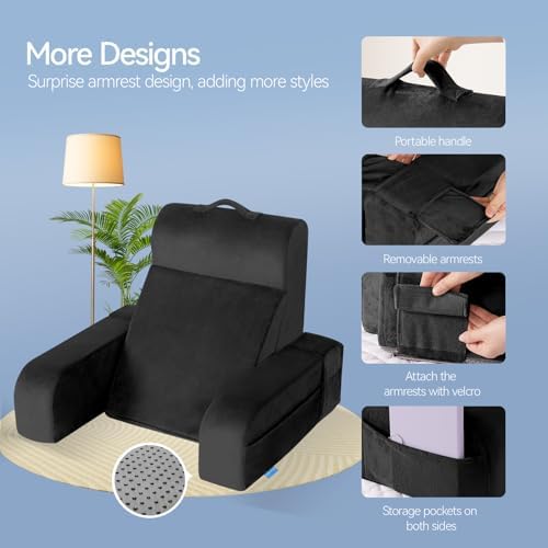 Kayfia Reading Pillow, Gel Memory Foam Back Rest Pillow, 21'', Black