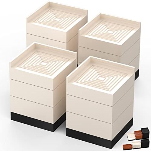 Furniture Risers, Tclouda Bed/Sofa/Desk/Table/Chair Leg/Fridge Lifts to 1.5, 3 and 4 in, Square Adjustable Risers Blocks for Extenders, Heavy Duty Supports Up to 1300 Lbs, 4 in-Apricot-Square