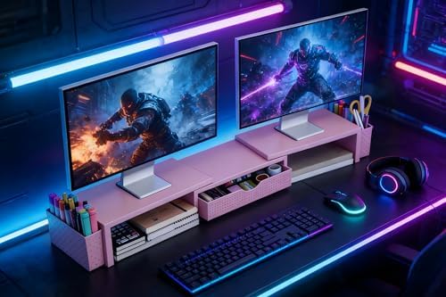 Spacrea Dual Monitor Stand Riser with Drawer and 2 Pen Holders