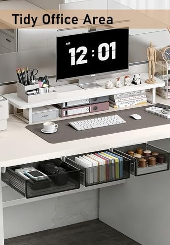 Under Desk Drawer Set of 3, Slide-Out Under Desk Storage Drawers (Large/Medium/Small), Thick Rigid PET Material, Suitable for Home Office, Desk, or Coffee Table