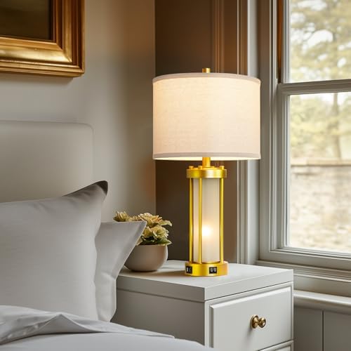 RORIA Modern Table Lamps for Living Room Set of 2 with 2 USB Ports