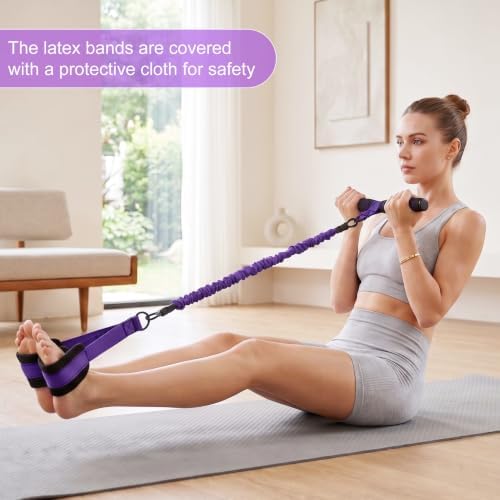 Pedal Resistance Band with Handle, 3 Tube Adjustable Resistance Bands for Arm,Waist, Abdomen,Core,Legs- Sit Up Exercise Equipment for Women