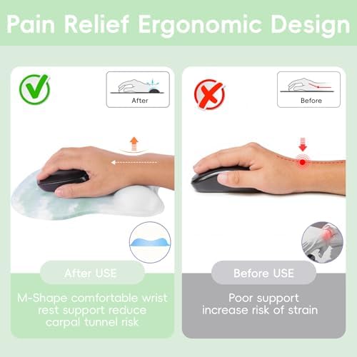 Mouse Pad with Wrist Rest Ergonomic Mouse Pad with Comfortable M-Shape Pain Relief Wrist Support Non-Slip PU Base Mousepad for Laptop, Office & Home (Fresh Forest)