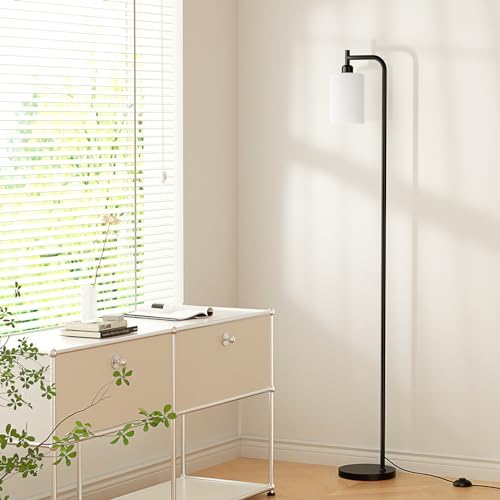 Ziisee Floor Lamps for Living Room - Standing Lamp with Frosted White Glass Shade, Modern Industrial Floor Lamp with LED Bulbs, Black Tall Lamp for Bedroom Office(Light Bulb Included)