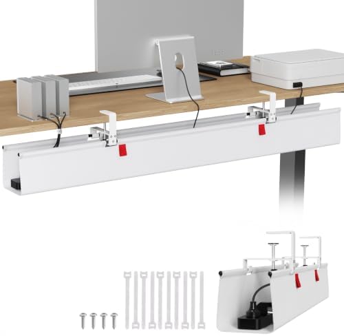 KEEGH Extra Large No Drill Under Desk Cable Management Tray 48 in, White