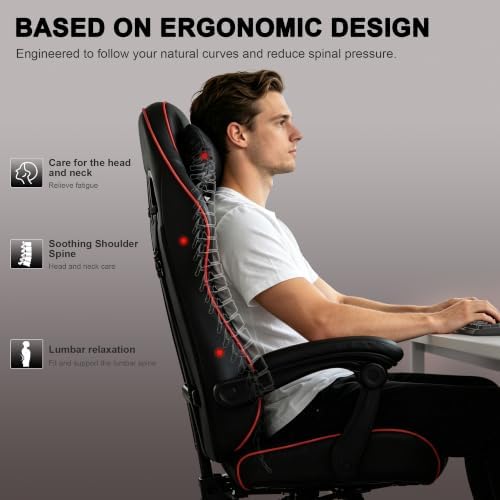 Gaming Chair for Adults, Computer Chair with Footrest and Pocket Spring Cushion,Comfortable Ergonomic Video Game Chair with Lumbar Support and Headrest for Office Home (Red)