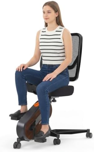 HitGo Ergonomic Office Chair with Exercise Bike, 330LBS Under-Desk Bike with 9-Level Height-Adjustable Seat, 8-Level Resistance, Rolling Wheels, Quiet Fitness for Home Office
