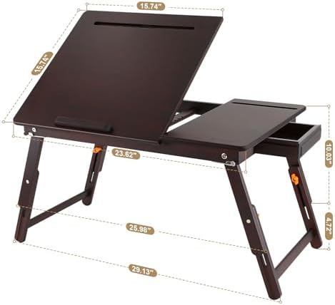 Nnewvante Laptop Desk, Height & Angle Adjustable Lap Desk, Black Walnut