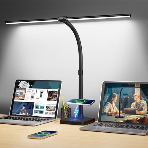 ShineTech LED Desk Lamp, 24W Double Head Desk Light with Wireless Charging