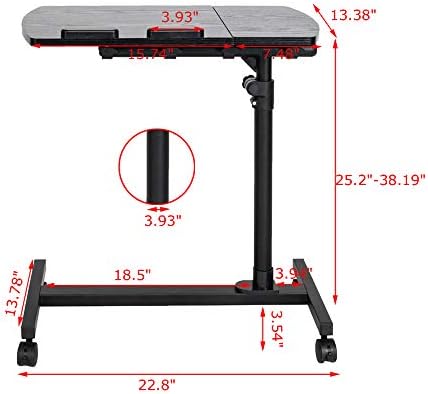 TV Tray Bed Side Table, Portable Rolling Desk Hospital Bed Laptop Table, Small Standing Desk with Wheels Adjustable Height for Sofa, Bedside, Tablet Use, Secure Non Tilt, 23.2" W, Black