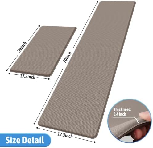 StepLively Kitchen Mat for Floor 2 PCS, Anti Fatigue Rugs, Khaki