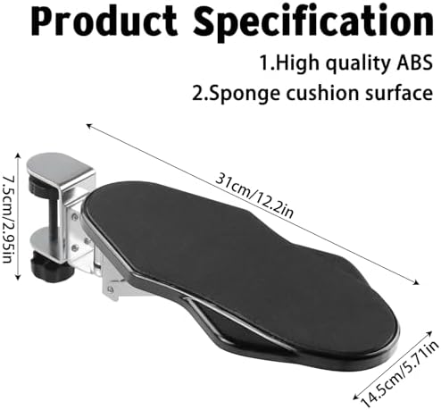 Arm Rest for Desk, Ergonomic Foldable Elbow Rest for Computer Desk, Adjustable Rotating Desk Extender Tray, Mouse Arm Bracket for Couch Keyboards Office Chair Car Massage Table (Black)