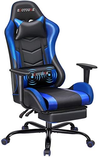 Blue Ergonomic High Back PC Racing Massage PU Leather Gaming Chair