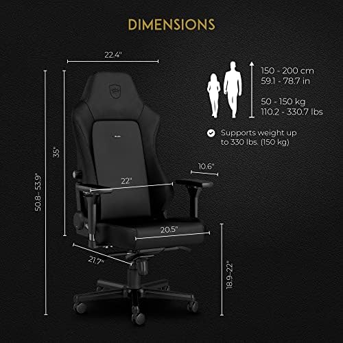 noblechairs Hero Gaming Chair/Office Chair with Lumbar Support, PU Hybrid Leather, Black Edition