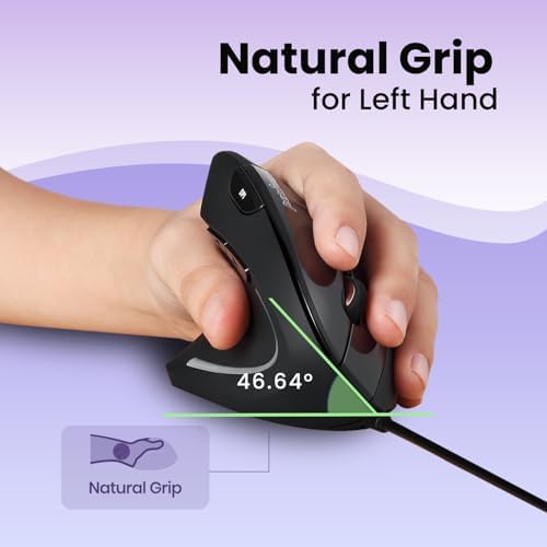 Perixx Perimice-513L Wired Vertical Ergonomic Mouse with 2 DPI, 6 Button Optical Ergo Mouse with 2 Level DPI Switch 1000 1600, Left Handed, Black